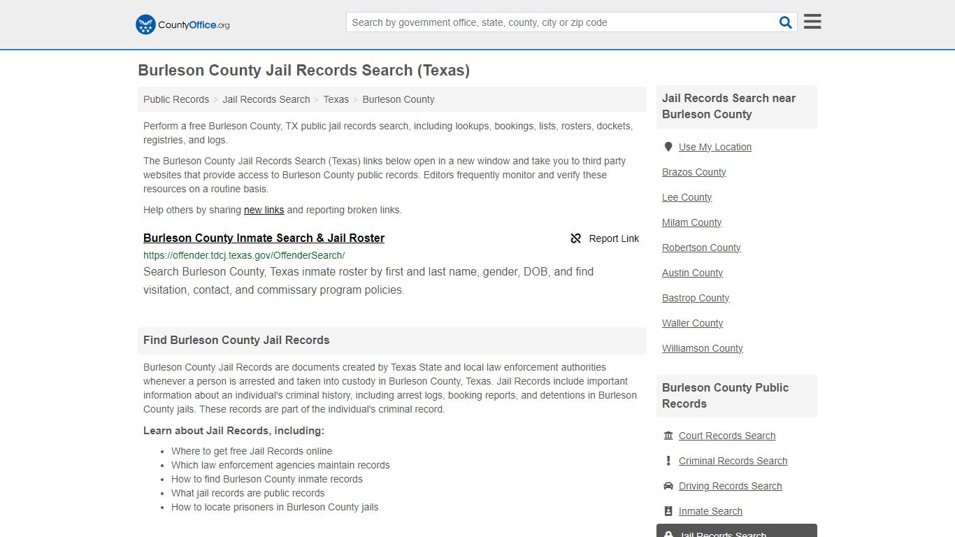 Jail Records Search - Burleson County, TX (Jail Rosters & Records)